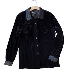 🚨LAST CHANCE! VINTAGE 90s ELLEN FIGG Black Velvet Shirt with Satin Trim